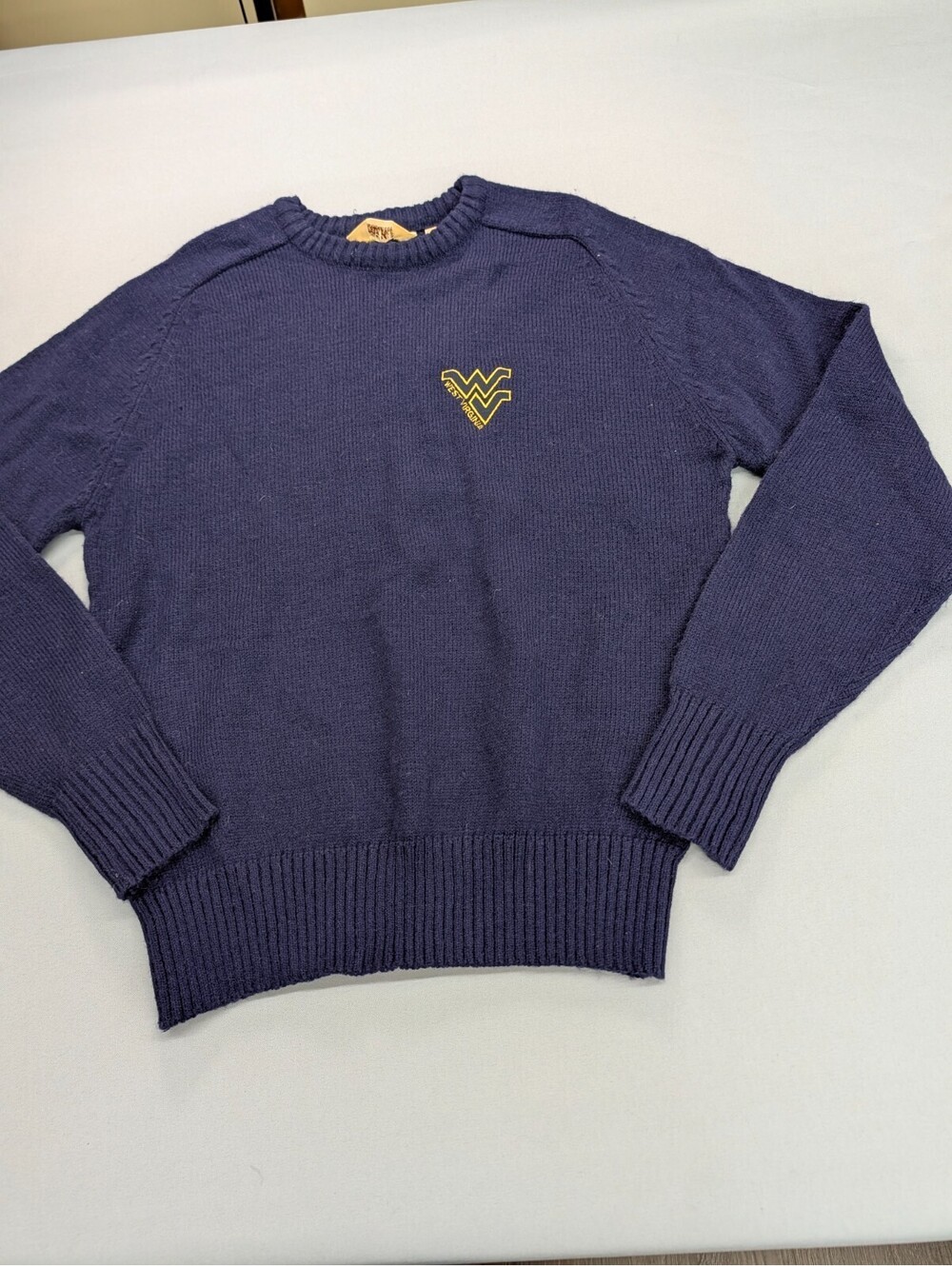 West Virginia Logo 7 Sweater Knit Navy Blue Vintage Mens L